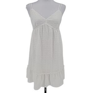 Y2K White Babydoll Eyelet Sundress Bridal Euro Summer Fairy Cottage Core Size M